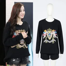Spring of 2019 The Same Dili Reba Black Angel Pattern Embroidered Knitted Sweater Round Collar Black Sweater Trend O-Neck Spring of 2019 The Same Dili Reba Black Angel Pattern Embroidered Knitted Sweater Round Collar Black Sweater Trend O-Neck