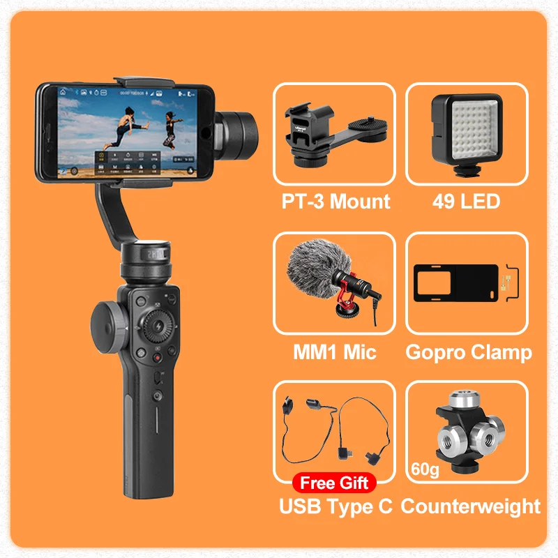 ZHIYUN Smooth 4 3 оси смартфон ручной карданный стабилизатор steadicam для iphone 6 X Экшн-камера huawei P20 Pro Gopro4 SJCAM - Цвет: Whole Set