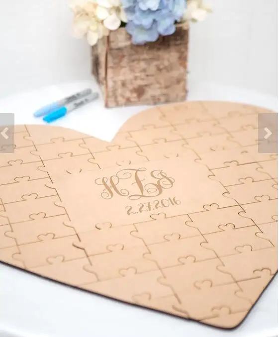 

custom rustic puzzle wedding day guest books Alternative hearts Wooden guestbooks Reception party favors decorations