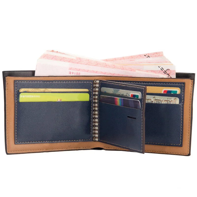 New Men&#39;s PU Leather Wallet Soft Leather Money Clip Short Wallet with ID Window Portable Coin ...