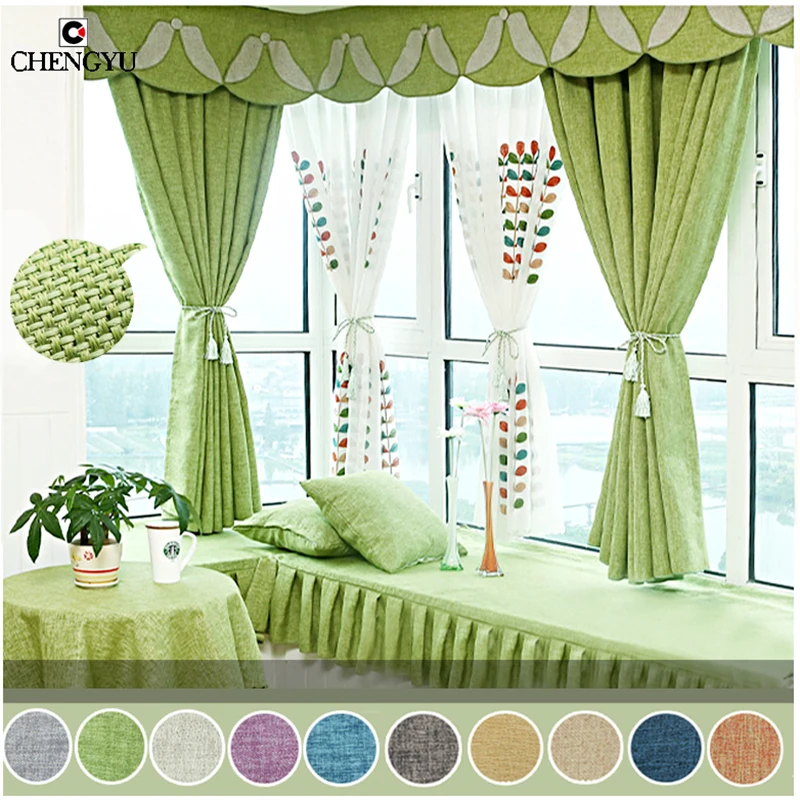 10 Colors Solid Pure Cotton Linen Window Curtains Fabric Breathable Blackout Europe Modern Tulle