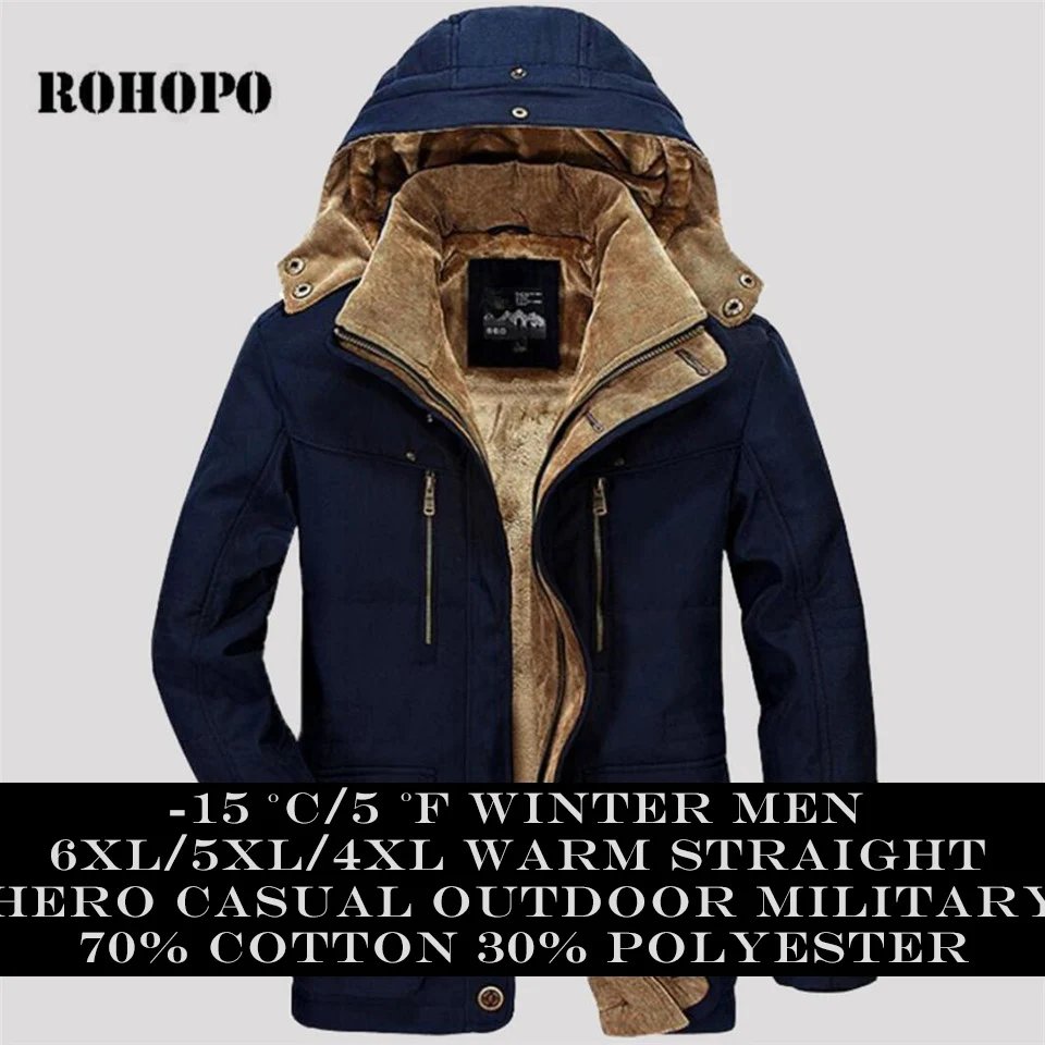 

AFS JEEP L to 4XL Winter Man's Hooded Cotton Cargo Coats,loose Father's Motorcycle Parka outwear,Solid 100% Cotton Fleece Inner