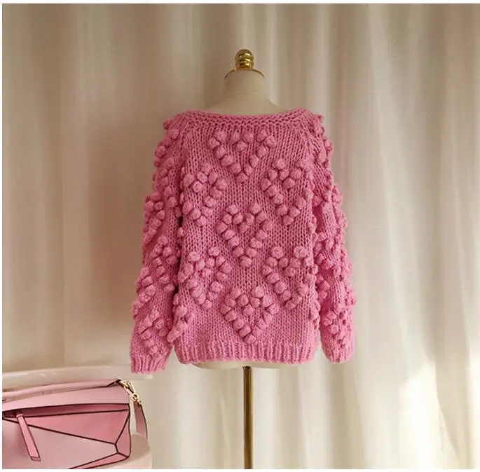 2019 Winter Pink Ball Cardigans Women Lantern Sleeve Knitted Loose Sweaters Oversized Open Stitch Ladies Outerwear Poncho Women