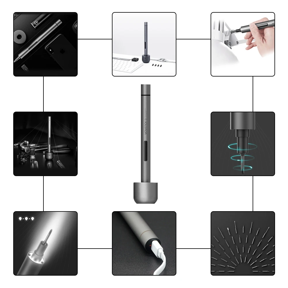 Для Wowstick 1F Pro мини электрическая отвертка перезаряжаемая Беспроводная шуруповерт комплект светодиодный светильник на литиевой батарее