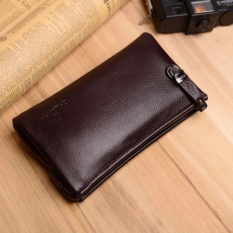 Luxury Genuine Leather Men Clutch Bags Long Men Bag Soft Cow Leather