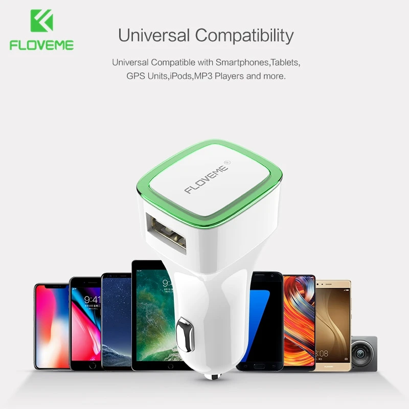 new Floveme светодиодный автомобиля Зарядное устройство для iPhone X 8 Plus Dual USB Выход 2.1a