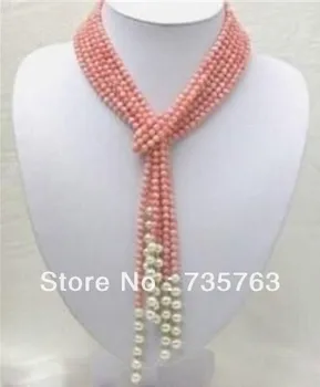 

xiuli 0048 4mm Pink Coral Freshwater Pearl Beads Necklace 50 inch AAA