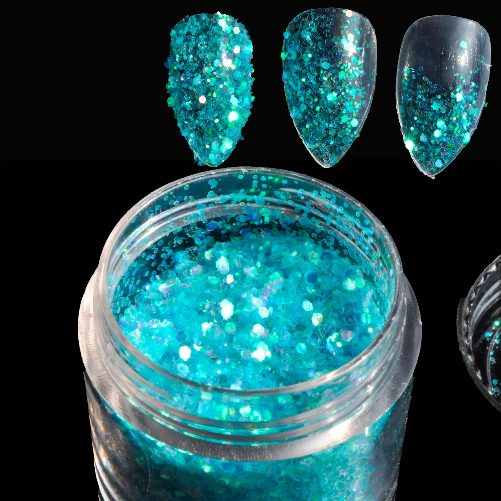 Shiny Holographic Laser Blue Nail Glitter Powder Mixed Paillette 3D UV Nail Glitter Dust DIY Art