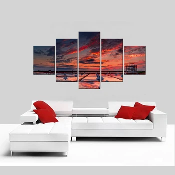 

5 Pieces Canvas Painting Wall Art HD Printed Lake Sunset Painting Room Decor Print Poster Picture Shipped 24 Hour