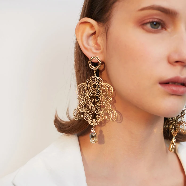 Hollow Metallic Big Stud Earrings For Women Party Gifts 925 Silver Needle Dangle Drop Statement 2019 Fashion Jewelry | Украшения и