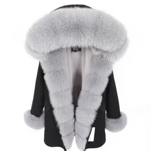 Maomaokong2019 Новая зимняя Женская куртка с воротником из натурального Лисьего меха, длинная теплая Модная куртка, Женская парка, верхняя одежда