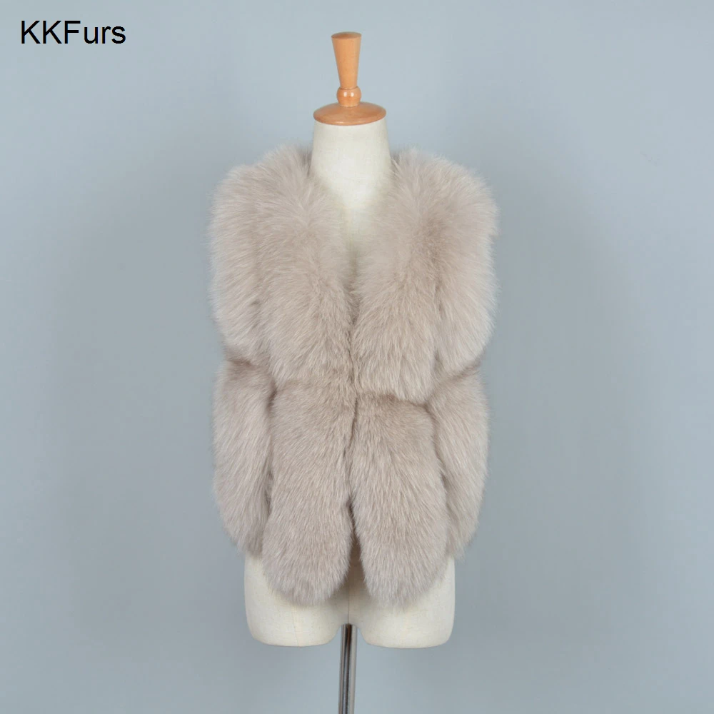 JKKFURS 2021 Новинка весны для женщин из натурального меха лисы жилет жилеты лисьего