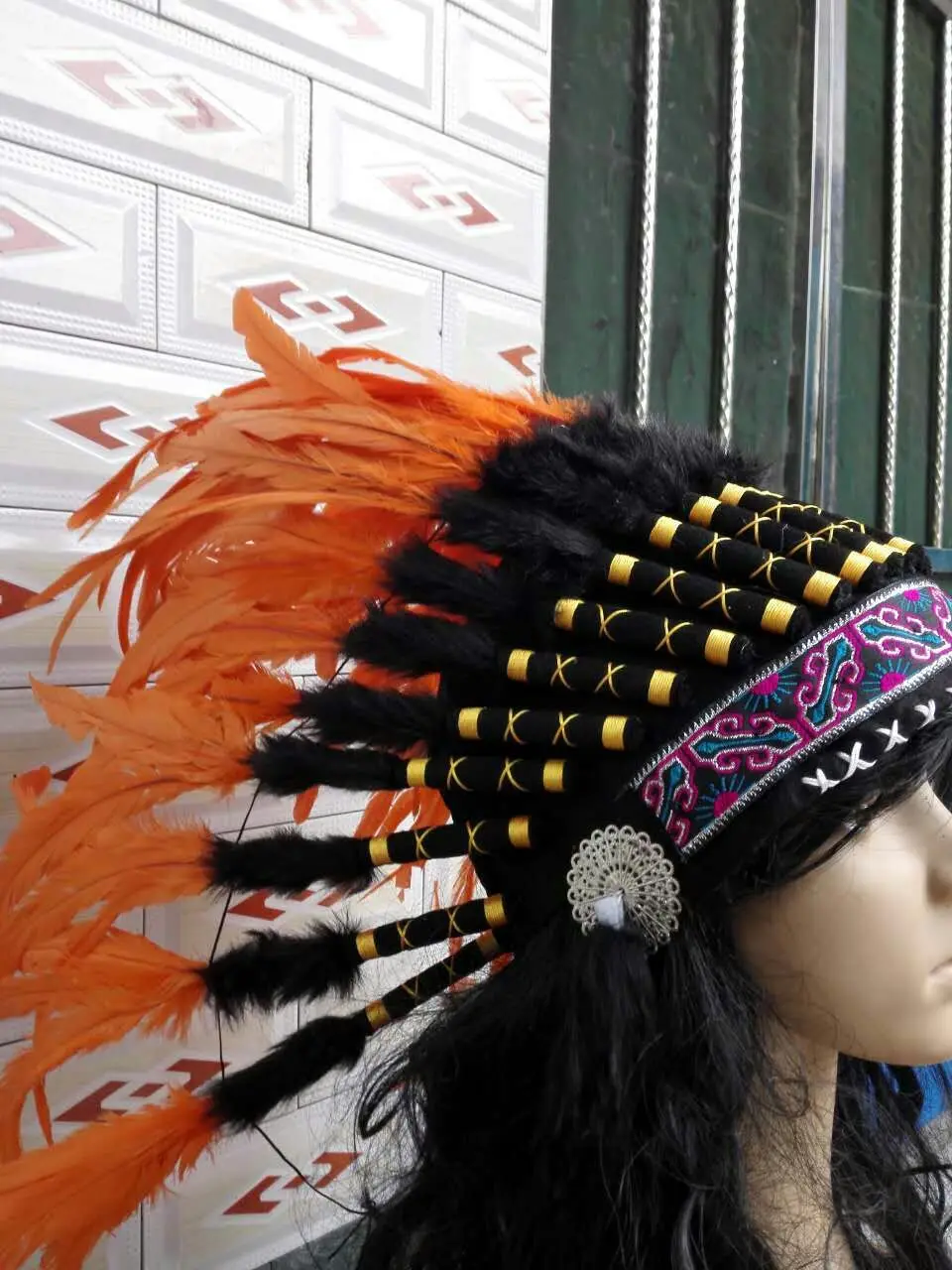 Orange indian headdress Replica made 
