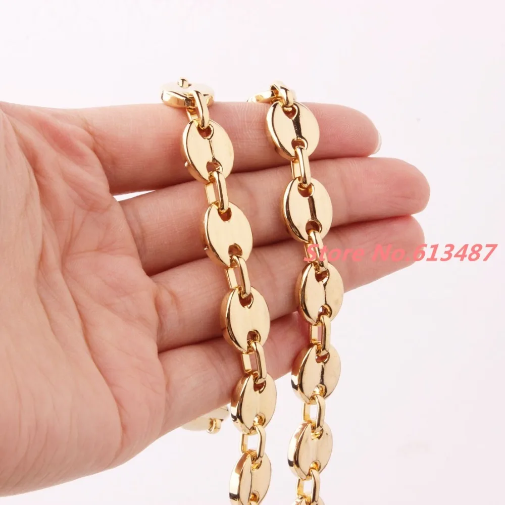 

7-40"11mm High Quality 316L Stainless Steel Gold Jewelry Coffee Bean Beads Chain Mens Women Necklace or Bracelet Gift
