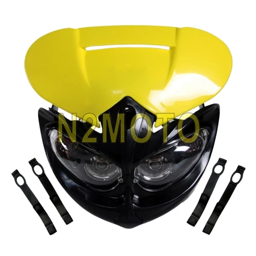 Настраиваемая фара переднего света для мотоциклов черная фара Dirt Bike Dual Sport Streetfighter Head Light XR DRZ DR400 650 450 Z Enduro - Цвет: Цвет: желтый