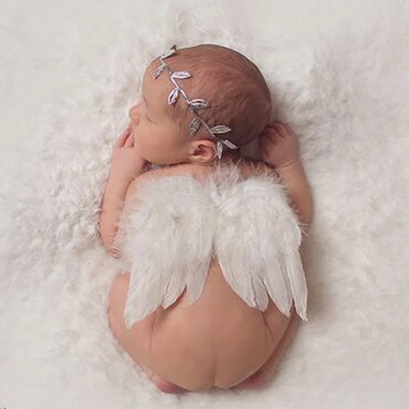 

Newborn Baby White Angel Wings Headband Costume Photo Photography Props Outfits