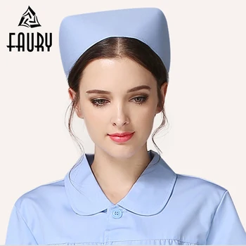 

Women Round Cap White Blue Pink Dovetail Hat Hospital Surgical Doctor Practice Head Nurse Cap Profession Medical Supplies