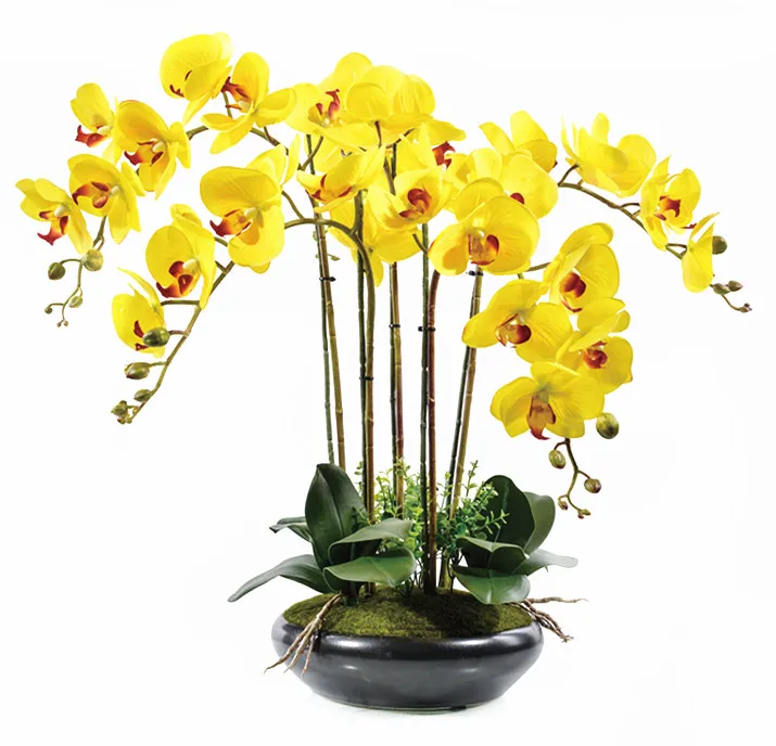 2806 15 De Réductionvraie Touche Fleur Jaune Bouquet Fleur Arrangement Orchidées Avec Feuilles Fête De Mariage Fausse Fleur événement Fleur