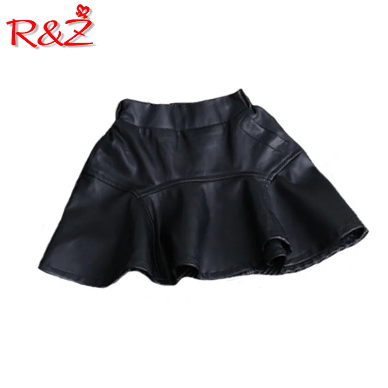 

R&Z children's skirt 2019 spring and autumn new children's fashion skirt girls wild PU leather solid color leather skirt