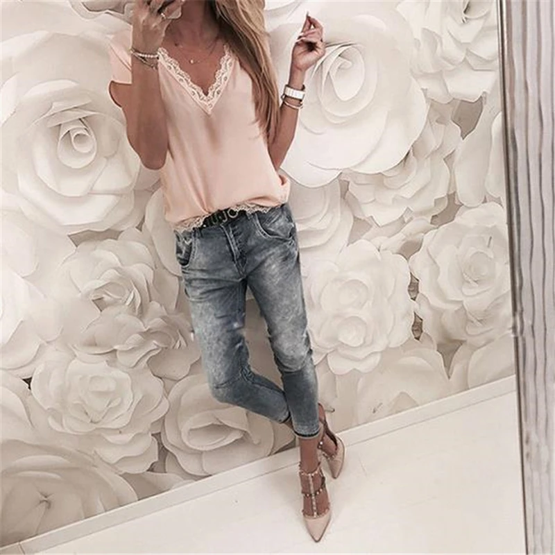 Women Blouse Sexy Top Casual Lace Blouse Sleeveless Vest Deep V Shirt Women Tee Shirt Womens Tops And Blouses Ladies Tops Tees