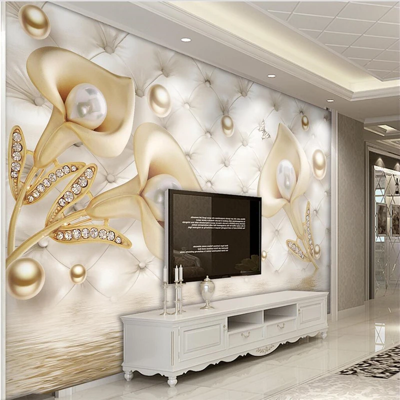 

beibehang Custom photo wallpaper wall murals stickers 3d high-grade jewelry calla lily three-dimensional soft package pearl