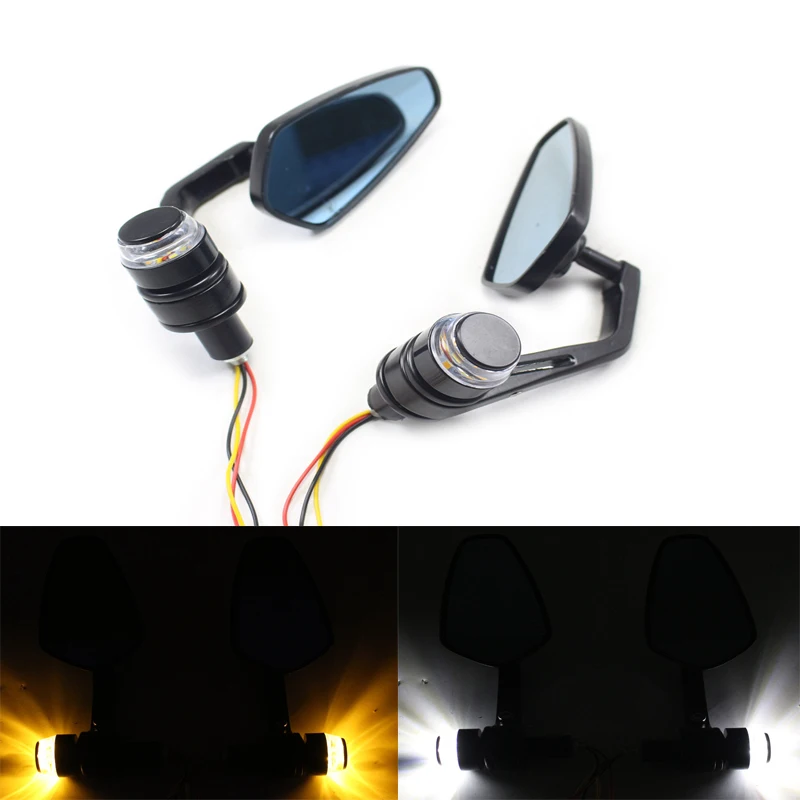 

Universal Motorcycle 22mm 7/8" Handle Bar End LED Turn Signal With Round Rearview Adjustable Side Mirrors