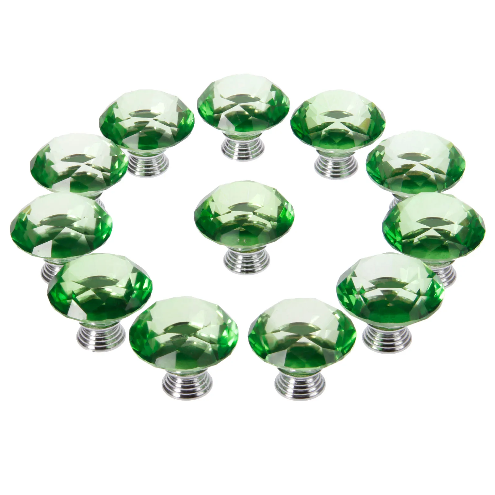 DRELD 12Pcs 40MM Green Crystal Glass Diamond Door Knobs Kitchen