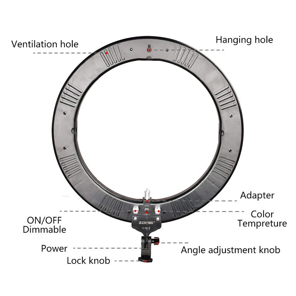 Goedkoop Zomei 18 Dimbare Fotografische Verlichting Studio Video LED Ring Light 3200 5600 K voor Smart telefoon Make Live youtube portret