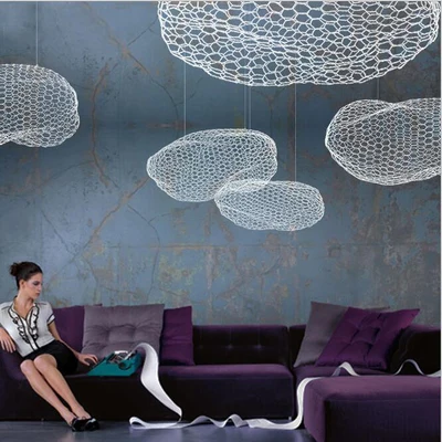 

Nordic Lustre Luminaire Hand Knited Metal Net Led Pendant Light GU10 And Led Chip Lighting Fixtures Cloud Led Suspension Lamp