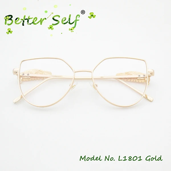 Беттер Селф L1801 очки для глаз кошки крыла Украшенные храмом прозрачные линзы очки женские оптические очки прозрачные линзы, оправа - Цвет оправы: Золотой