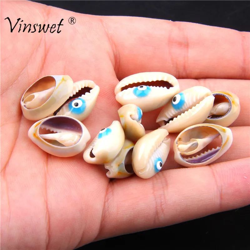 

10pcs Natural Shell Loose Beads Bracelet Connector Enamel Eye Pattern Puka Cowrie Shells Beads for Jewelry Making DIY Bracelet