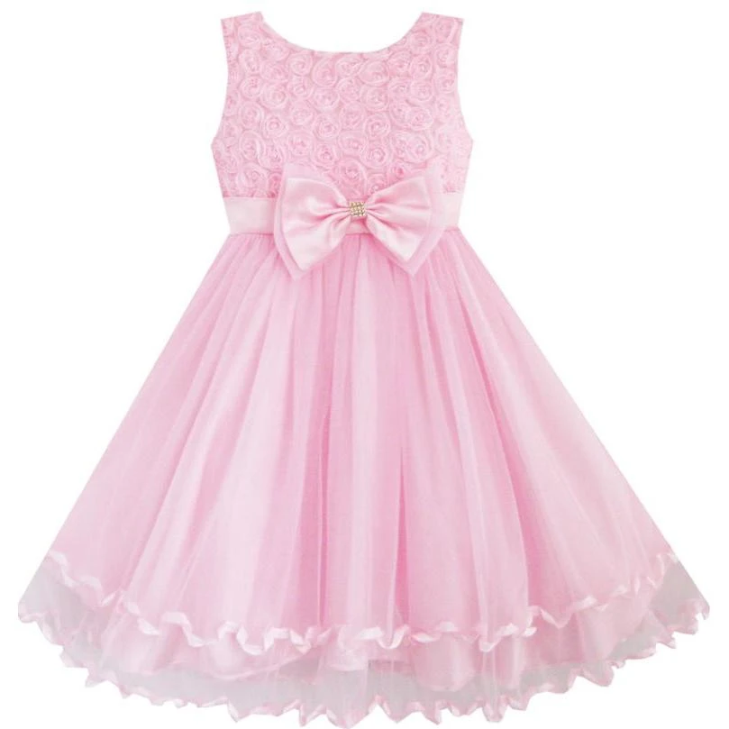 Sunny Fashion Robe Enfant Fille Rouge Rose Nœud Papillon Dentelle Formel Partie Manche Longue 4-12 Ans