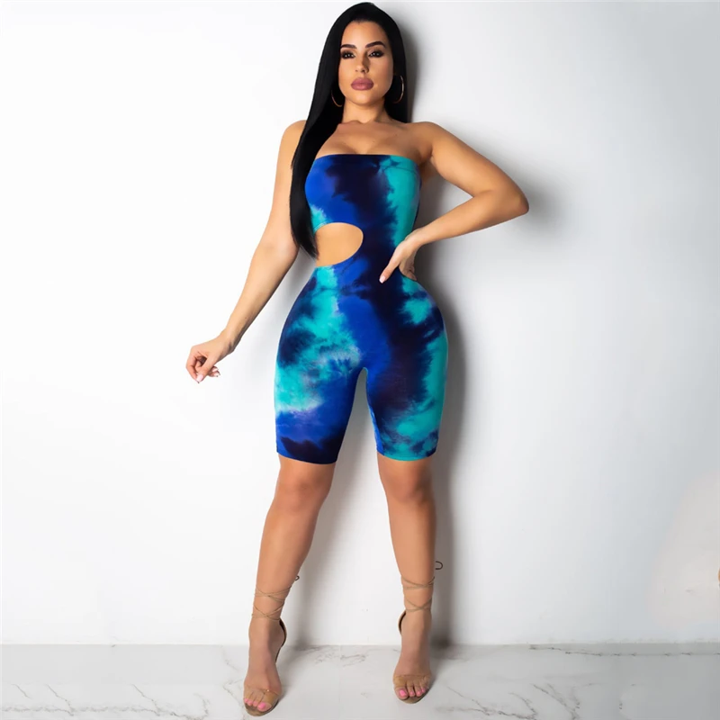 

Women Jumpsuit Tie Dyeing Bodycon Strapless Casual Club Party Romper Overalls Femme 2019 Summer Fashion Tracksuit Sexy Clothes
