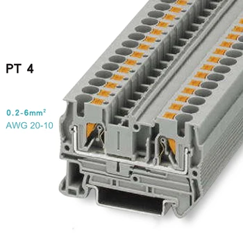 

20pcs Phoenix Type Fast Wiring Arrangement Connector Din Rail Combined Push In Spring Screwless Terminal Block PT-4