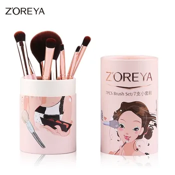 

ZOREYA 7pcs/set makeup bruhes with leather bucket cute pink colors powder brush face blush concealer eyeshadow brush ZR011