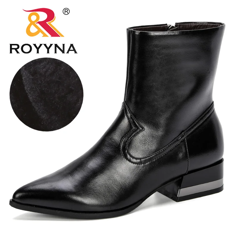 

ROYYNA Hot Style Fashion Women Boots Pointed Toe Side Zippers Microfiber Woman Boots Mid-Calf Short Plush Comfy Shoes