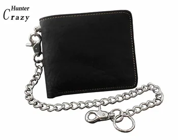 

Basic Simple Biker Trucker Mens SOFT Leather Bifold Wallet With Long Key Chain