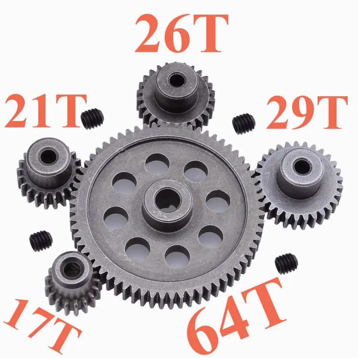 

11184 Steel Metal Spur Diff Main Gear 64T Motor Pinion Gears 17T 21T 26T 29T 11189 11176 11181 11119 for RC HSP Redcat RC Truck