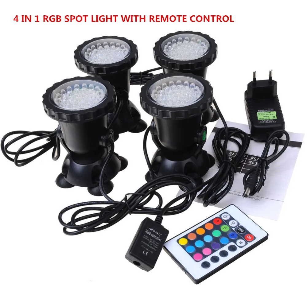 Goede 4 in 1 36LED RGB Onderwater Lamp Spot Licht voor Water tuin Aquarium Vijver Fontein Aquarium led verlichting met Afstandsbediening