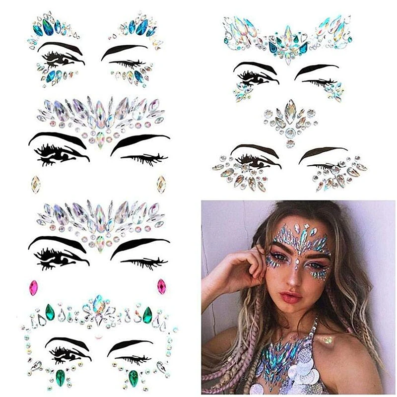 

1set Temporary Rhinestone Glitter Stickers Body Art Face Jewels Gems Night Club Body Arms Jewels Flash Beauty Makeup Tools