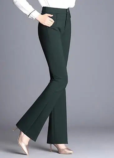 Flare Штаны для женщин новые модные большие размеры Черный Синий Зеленый Красный Высокая талия похудения весна-осень брюки женские hdl0903