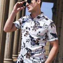 FANZHUAN Новинка Мужская Летняя одежда с принтом Модная белая рубашка с коротким рукавом 922027