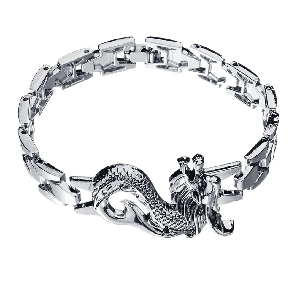 

Domineering Twelve Zodiac Dragon Pattern Stainless Steel Silver Jewelry Fashionable alloy Bracelet Watch For Men Hand Chain