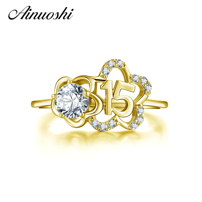 

AINUOSHI 10k Solid Yellow Gold Women Ring SONA Simulated Diamond Fashion Design Customized Bridal Rings for Women Engagement
