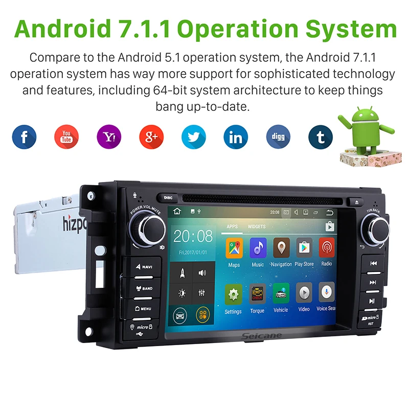 Discount Seicane 7" Android 7.1 1 DIN car DVD Radio GPS Bluetooth System for Jeep Grand Cherokee with USB WIFI AUX Support DAB 1080P DVR 1