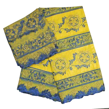 

YELLOW 2018 High quality bazin riche fabric Embroidery Lace Fabric bead bazin riche getzner with 2yards french lace HJ360-1
