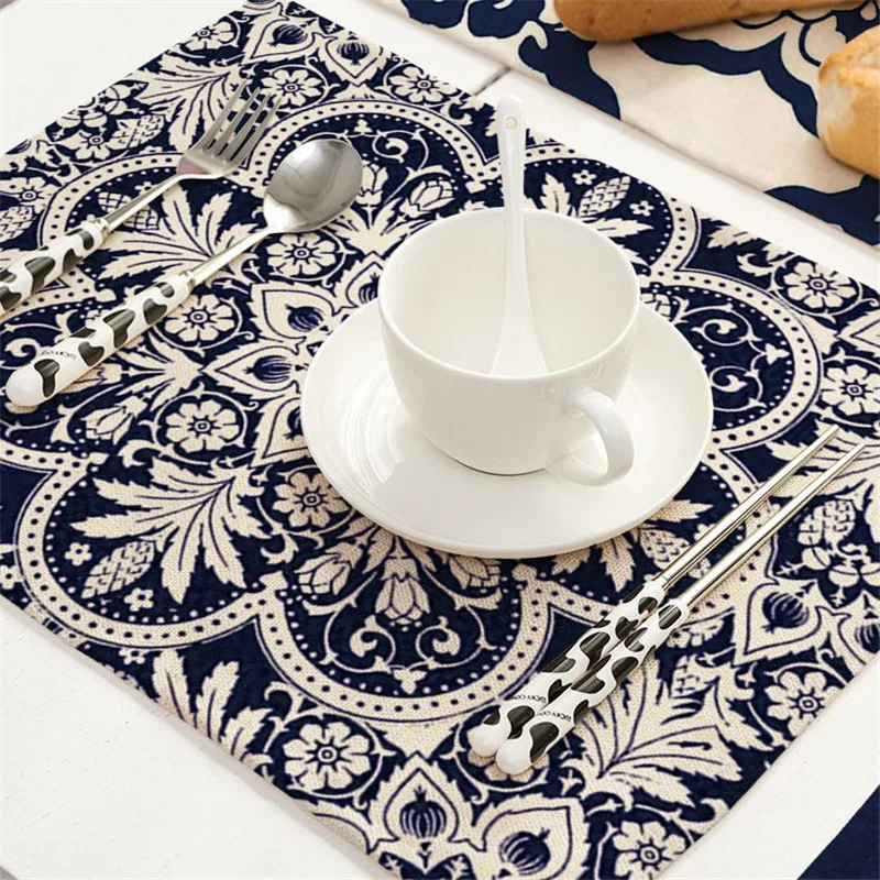 1 шт. синий и белый фарфоровый узор столовый коврик для обеденного стола чайная подставка хлопковый льняной коврик 42*32 см домашний декор MC0034