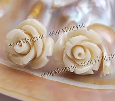 

Free Shipping >> 12mm White Sea Coral Hand Carved Flower Earrings Silver Stud AAA
