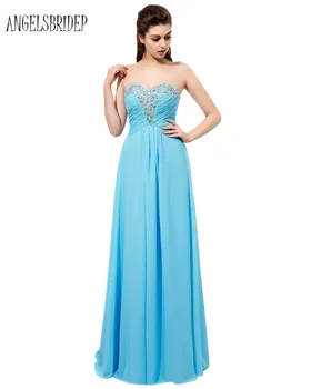 

ANGELSBRIDEP Light Blue Bridesmaid Dresses Beaded Sweetheart Neck Vestido De Festa De Casamento Chiffon Party Dress Formal Gown