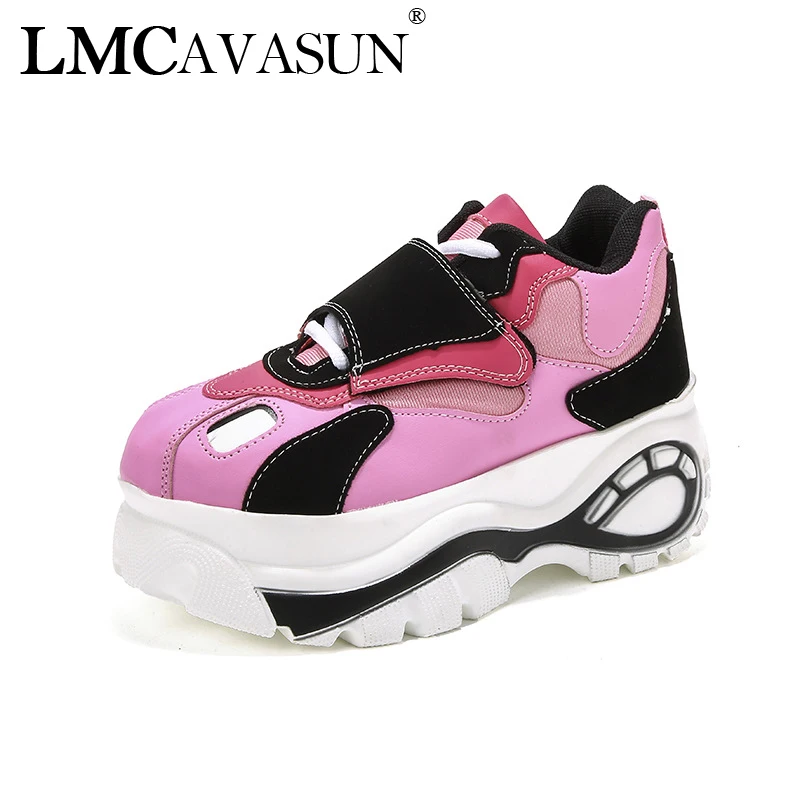 

LMCAVASUN 35-44 White Shoes Women Brand Platform Sneakers Lady Increase chaussure Hook&Loop Female footware Silver Quality